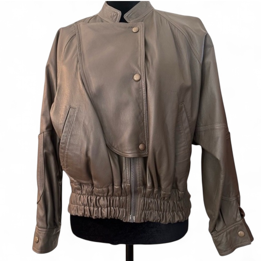Vintage Essebi Grey Green Faux Leather Bomber Jacket